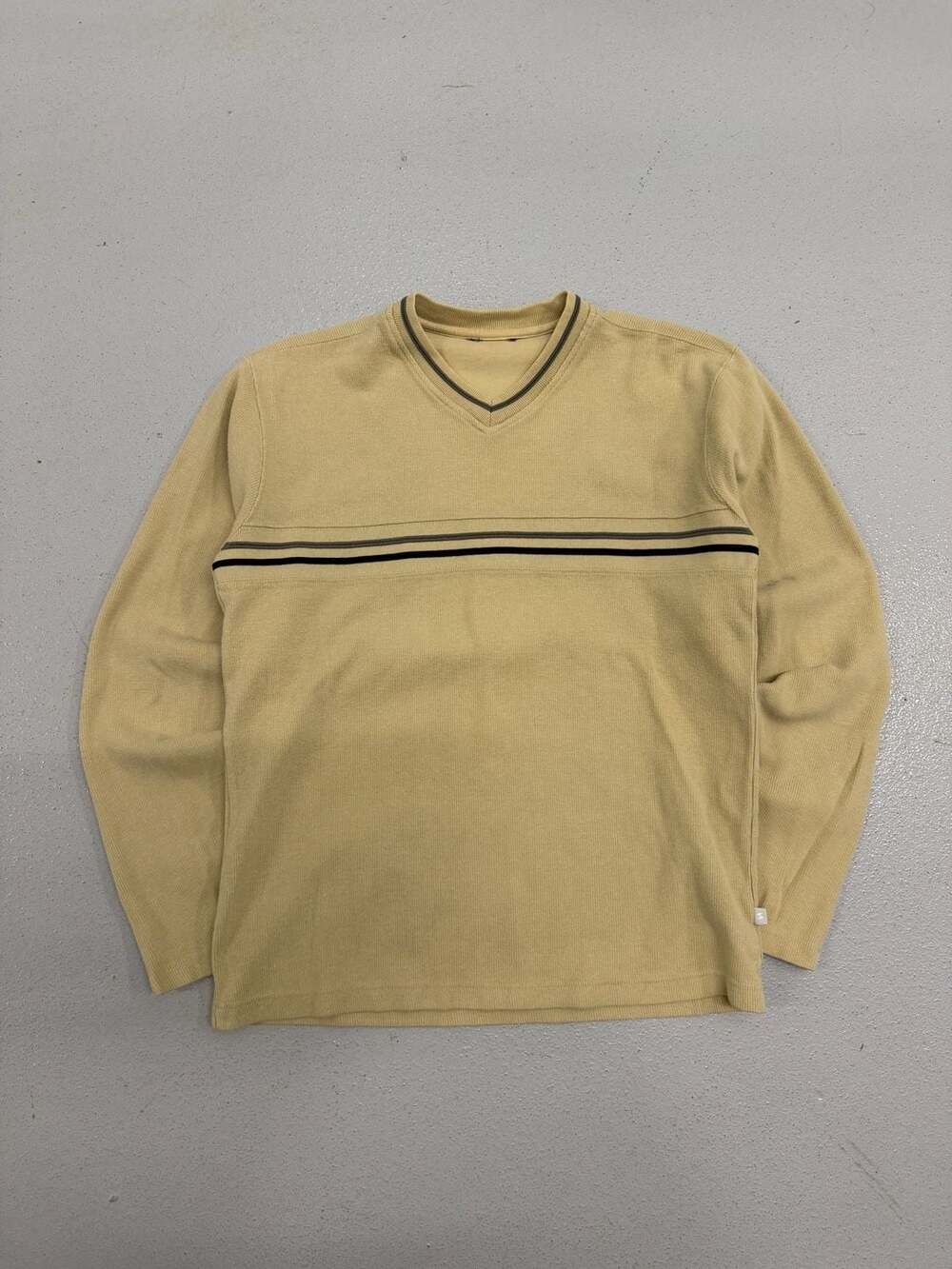 Vintage Yellow Striped V-Neck Cotton Knit Pullover Sweater